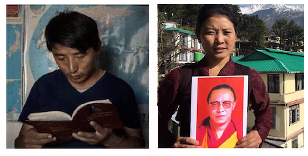 西藏母語保護者扎西旺秋（左）和西藏康區理塘高僧已故丹增德勒仁波切德親屬尼瑪拉姆（右）