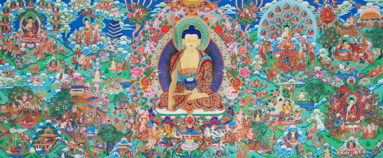 佛祖释迦牟尼诞生，成道，涅槃的唐卡 照片/载自网络